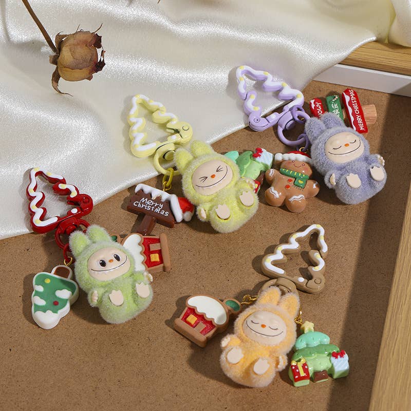 Christmas Tree Flocked Mini Labubu Keychain Bag Charm