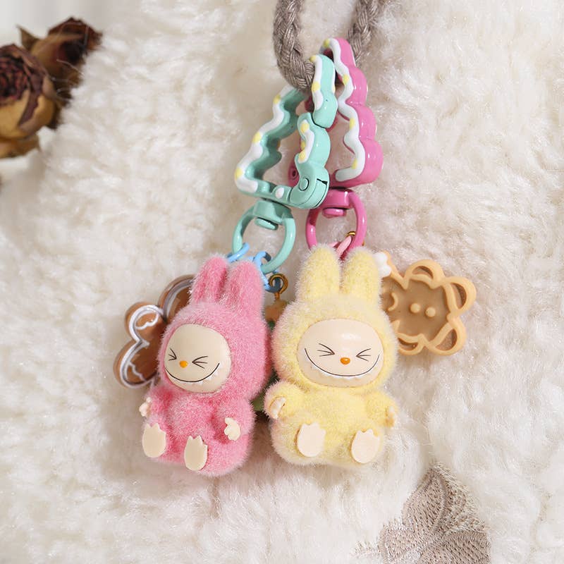 Christmas Tree Flocked Mini Labubu Keychain Bag Charm