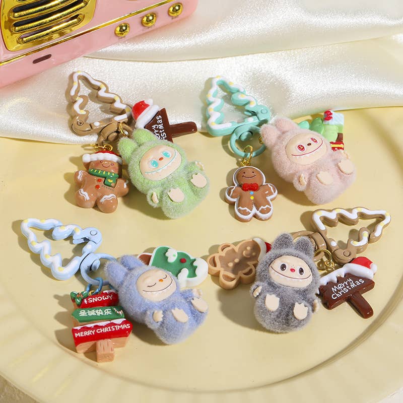 Christmas Tree Flocked Mini Labubu Keychain Bag Charm