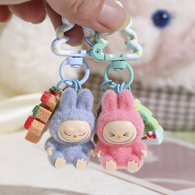 Christmas Tree Flocked Mini Labubu Keychain Bag Charm