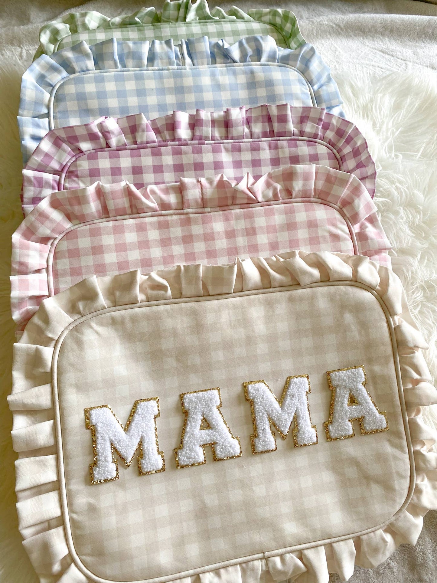 Gingham Ruffle Pouch Small Makeup Bag Cosmetic Bag