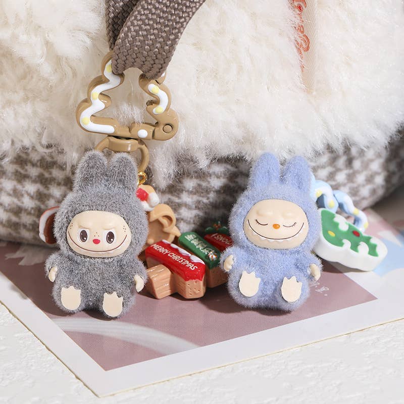 Christmas Tree Flocked Mini Labubu Keychain Bag Charm