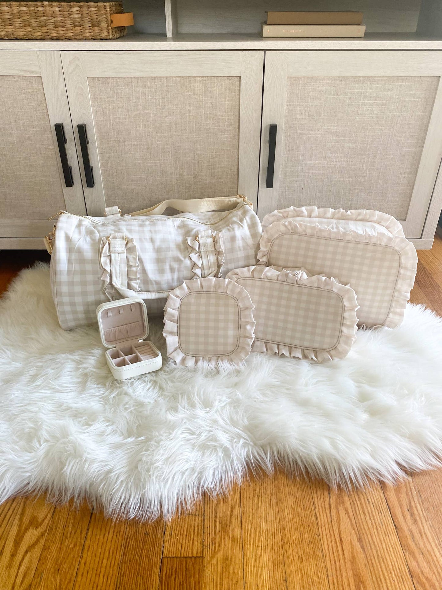 Gingham Ruffle Pouch Small Makeup Bag Cosmetic Bag