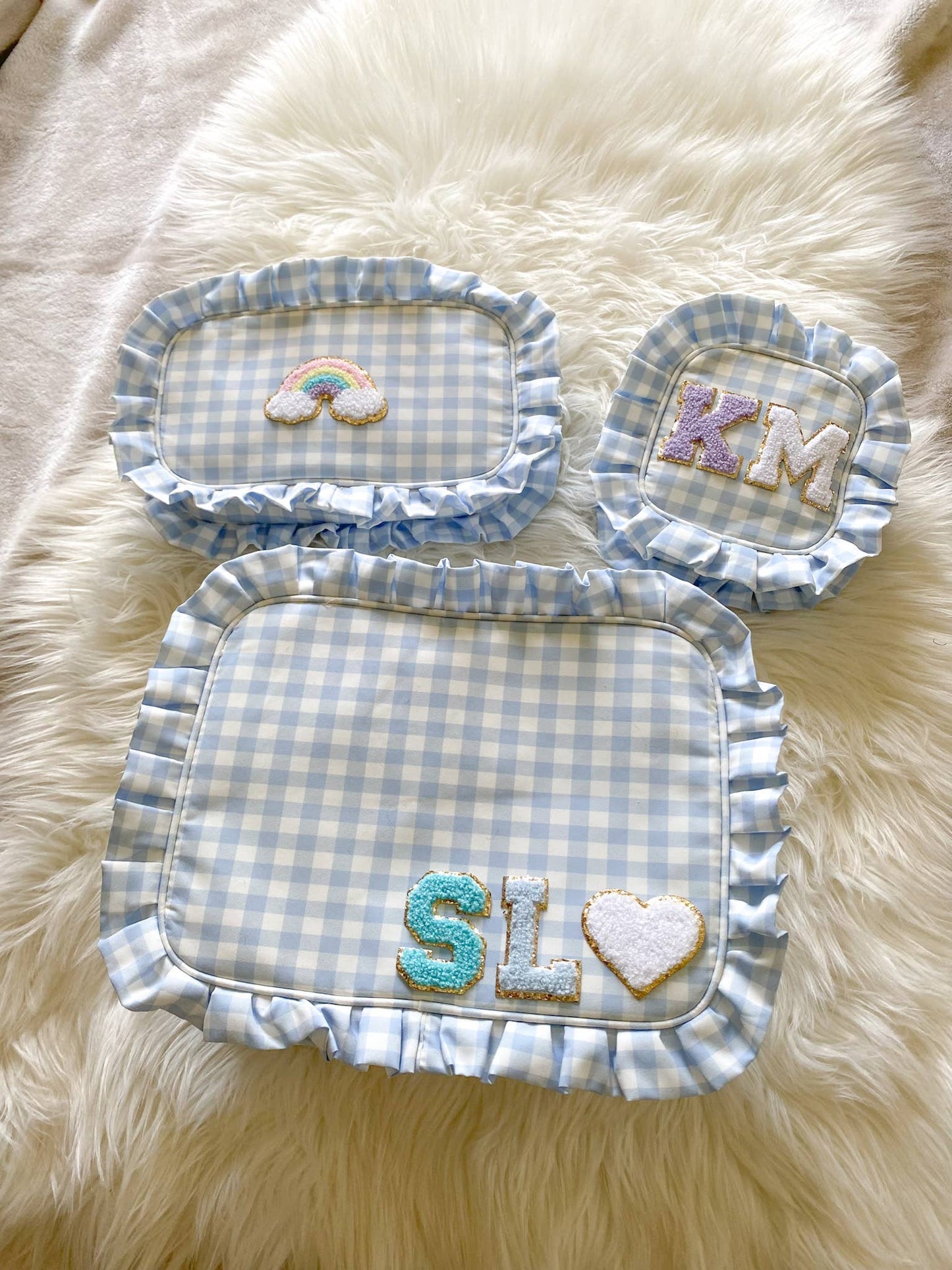 Gingham Ruffle Pouch Small Makeup Bag Cosmetic Bag