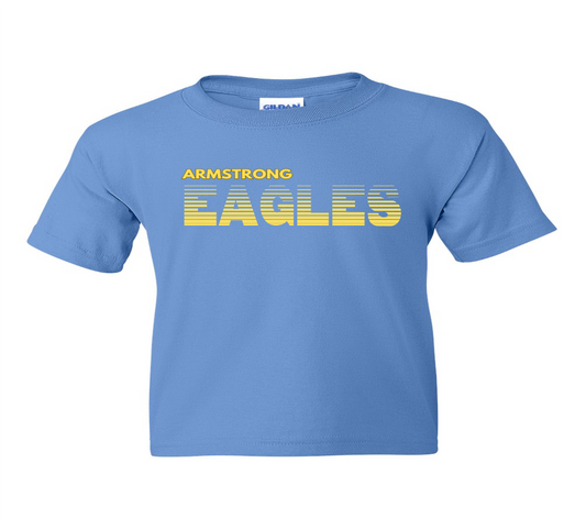 Light Blue Yellow Script Fading EAGLES Short Sleeve T-shirt