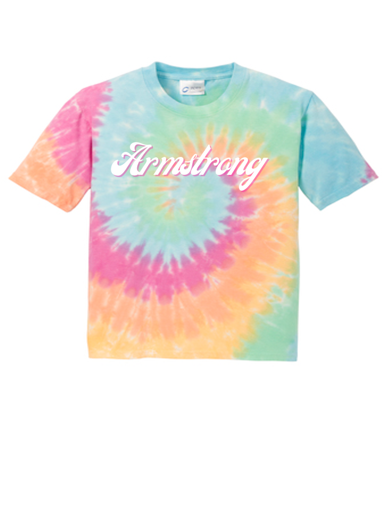 Rainbow Tie-Dye Pink Armstrong Script Short Sleeve T-shirt