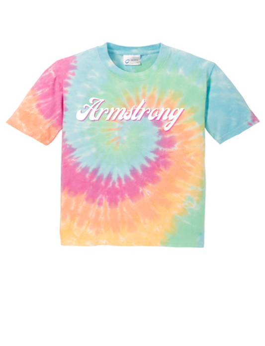 Rainbow Tie-Dye Pink Armstrong Script Short Sleeve T-shirt