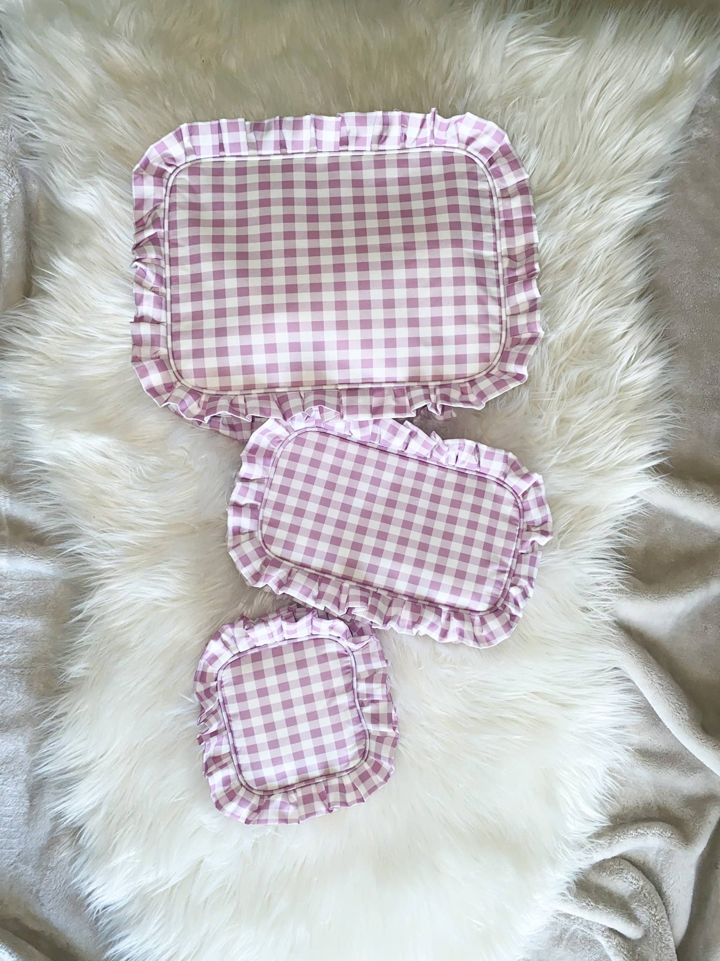 Gingham Ruffle Pouch Small Makeup Bag Cosmetic Bag