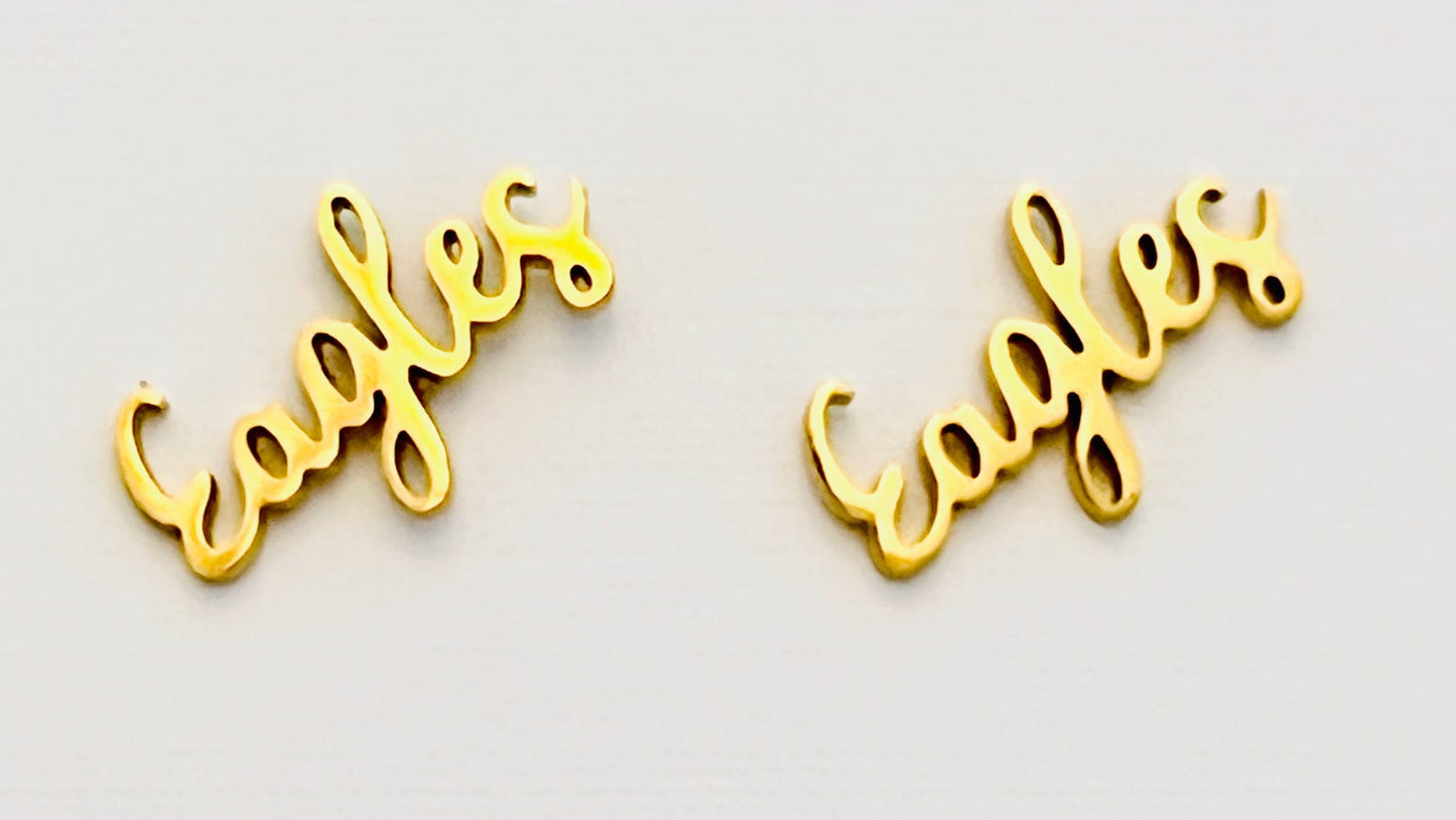 "Eagles" Script Gold Stud Earrings