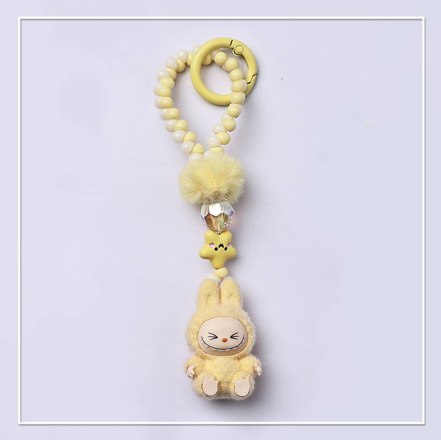 Flocked Mini Labubu Beaded Keychain Bag Charm