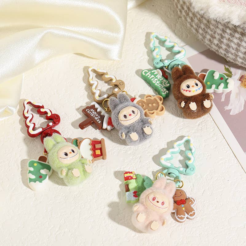 Christmas Tree Flocked Mini Labubu Keychain Bag Charm