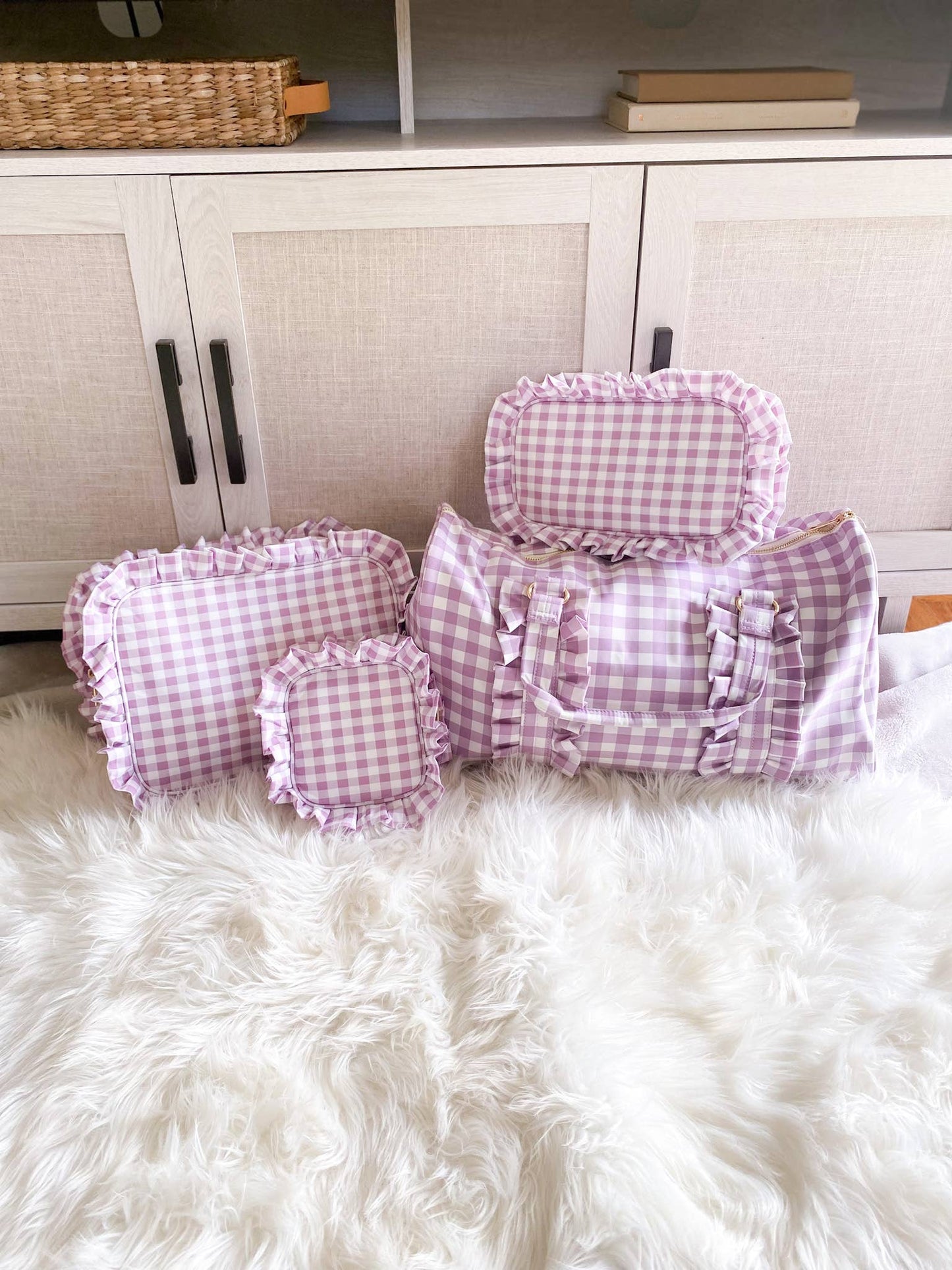 Gingham Ruffle Pouch Small Makeup Bag Cosmetic Bag