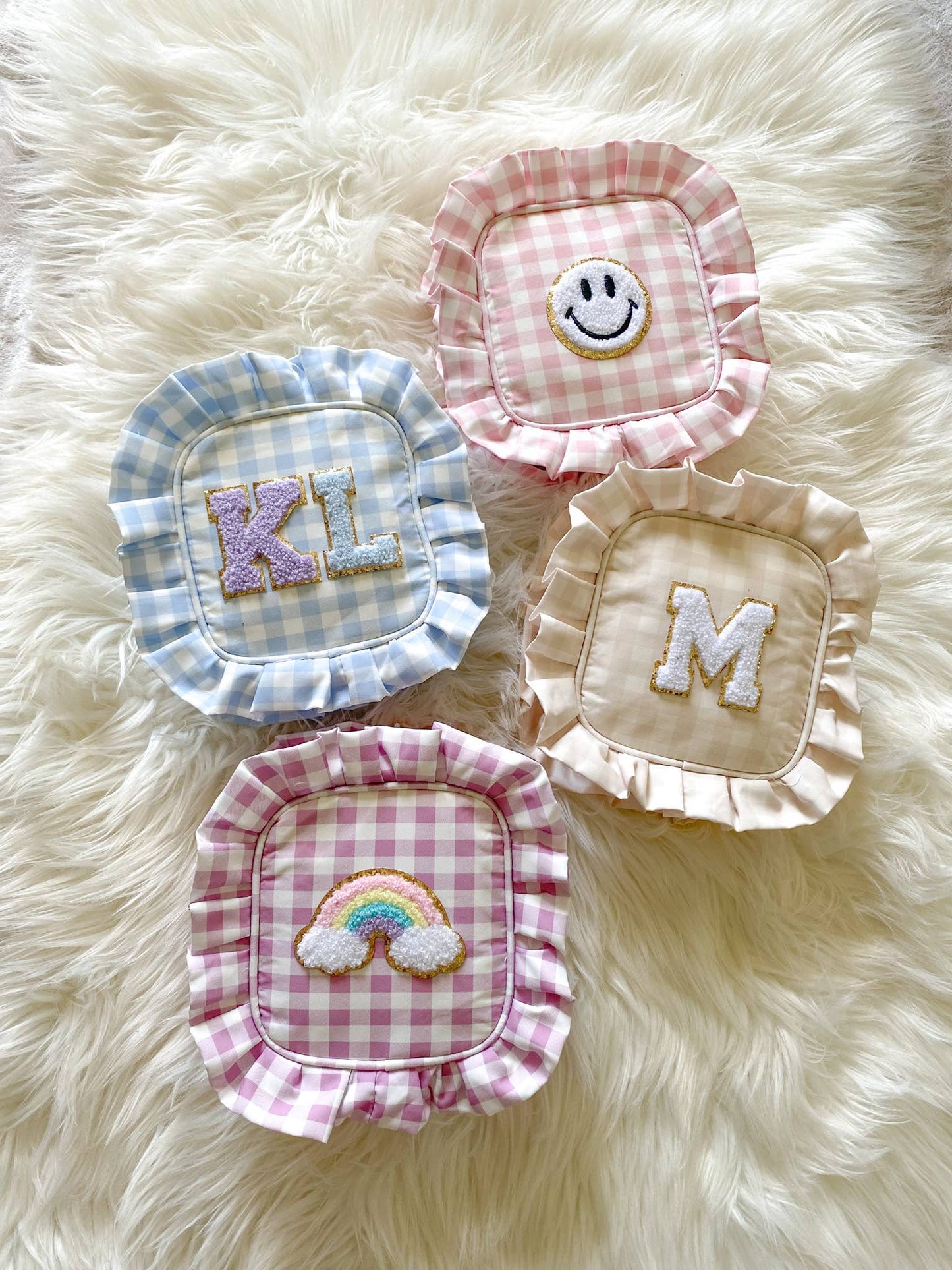 Gingham Ruffle Pouch Small Makeup Bag Cosmetic Bag