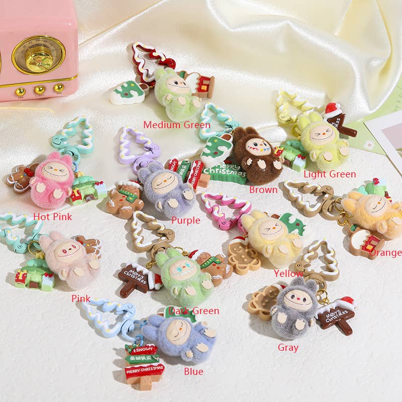 Christmas Tree Flocked Mini Labubu Keychain Bag Charm
