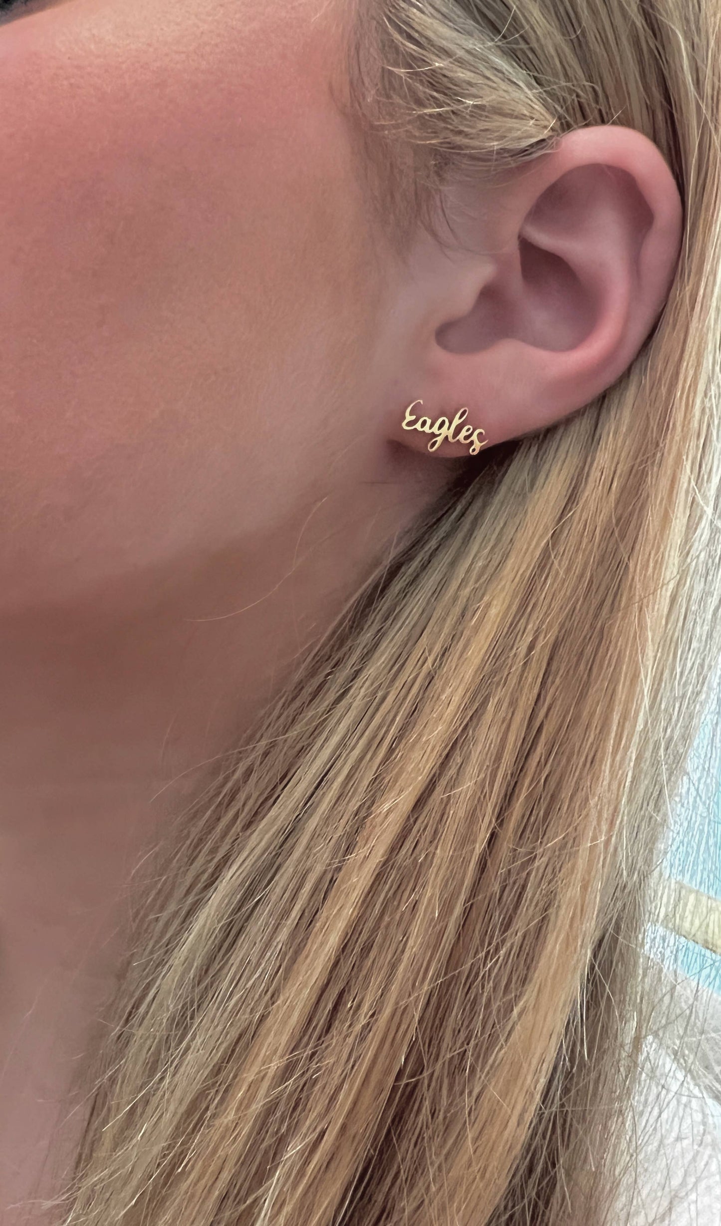 "Eagles" Script Gold Stud Earrings