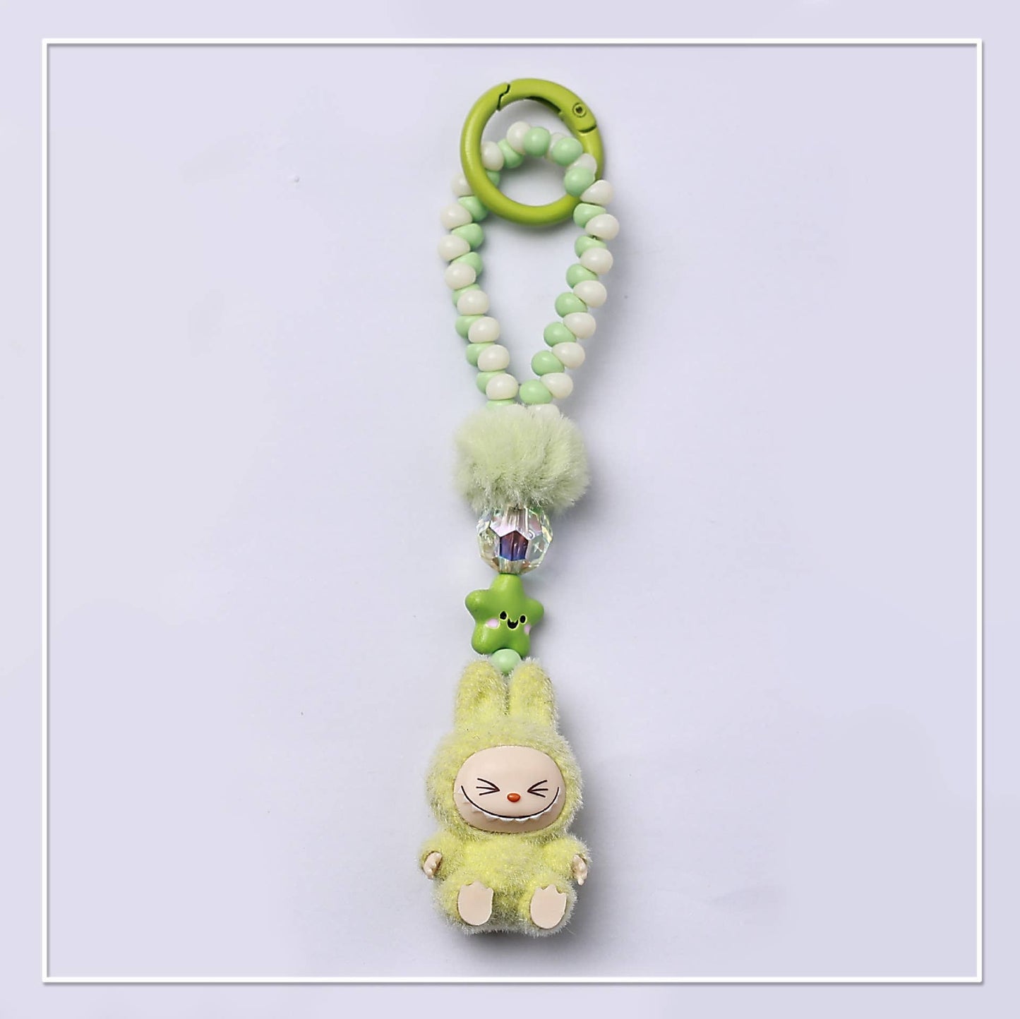 Flocked Mini Labubu Beaded Keychain Bag Charm