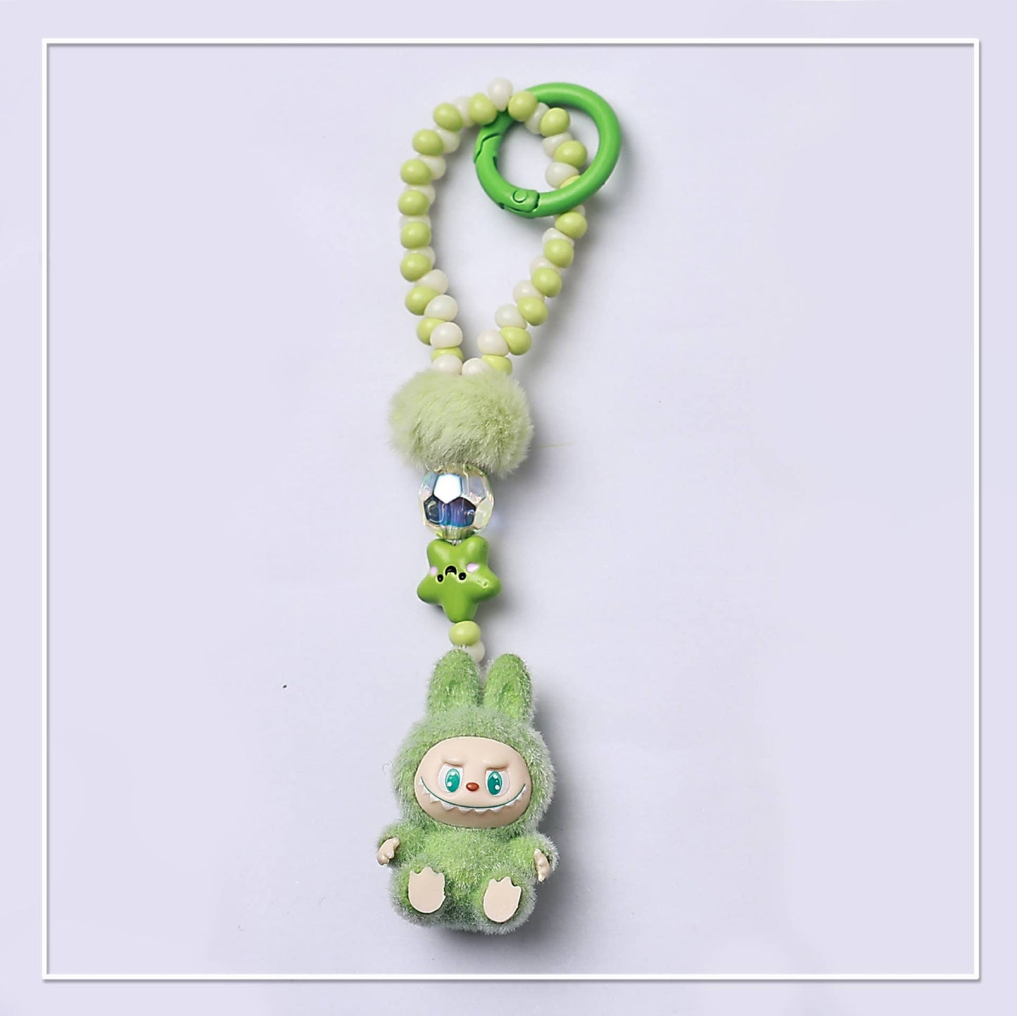Flocked Mini Labubu Beaded Keychain Bag Charm