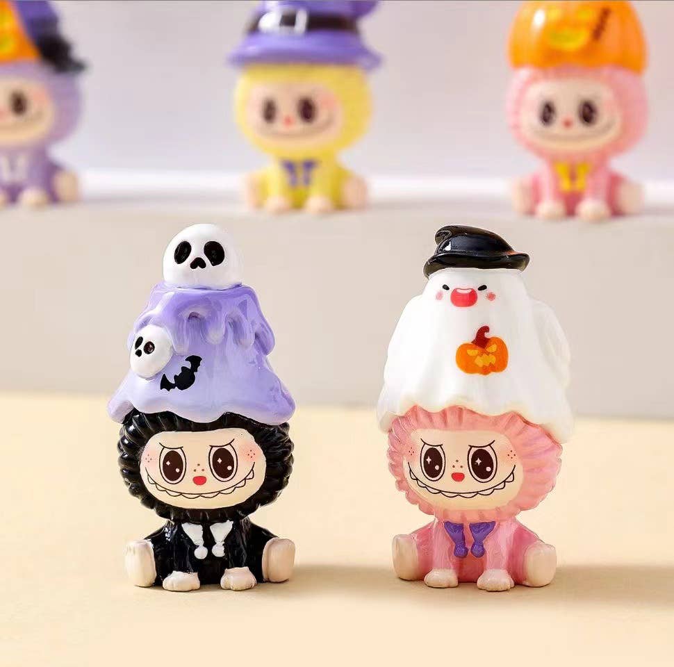 Halloween Ghost Mini Labubu Figurines Colorful  Desk Toys