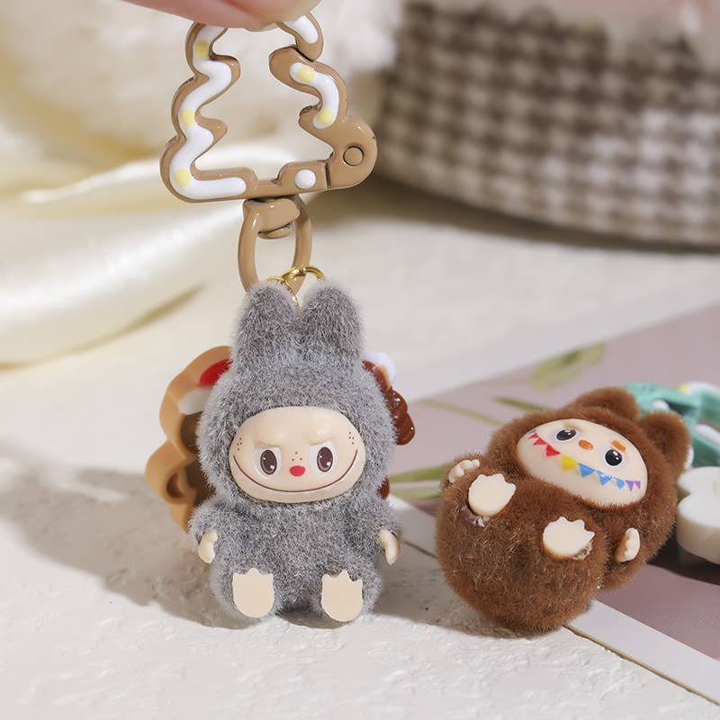 Christmas Tree Flocked Mini Labubu Keychain Bag Charm