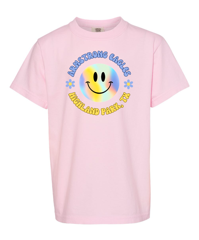 Blossom Pink Flower Power Happy Face T-Shirt