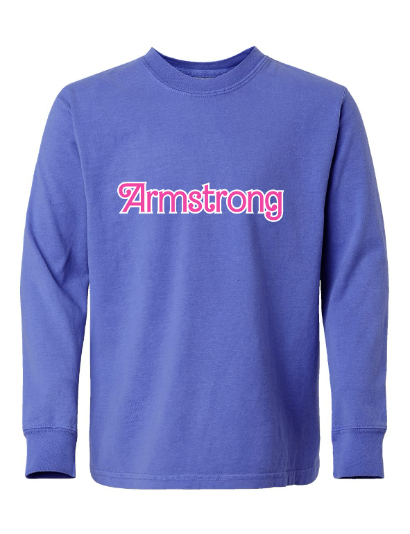 Dark Blue/Purple Barbie Inspired Long Sleeve T-Shirt With Pink Glitter Writing