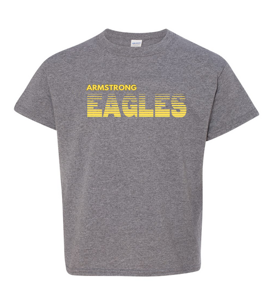 Grey Yellow Script Fading EAGLES Short Sleeve T-shirt