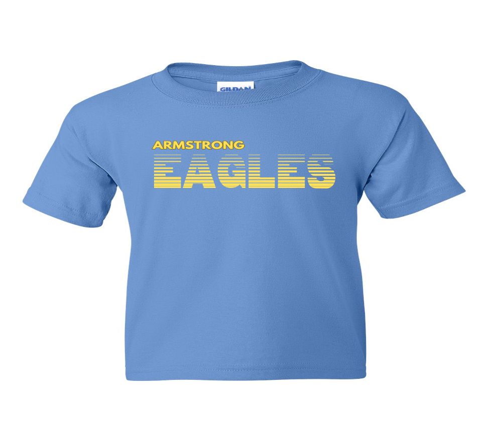 Light Blue Yellow Script Fading EAGLES Short Sleeve T-shirt