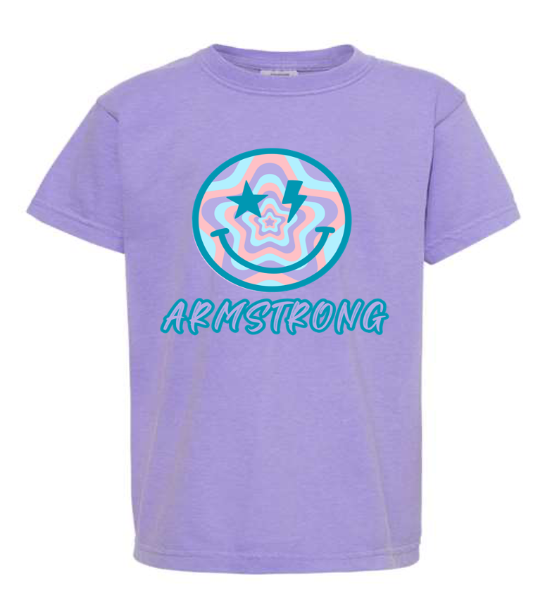 Purple Psychedelic Happy Face Short Sleeve T-Shirt