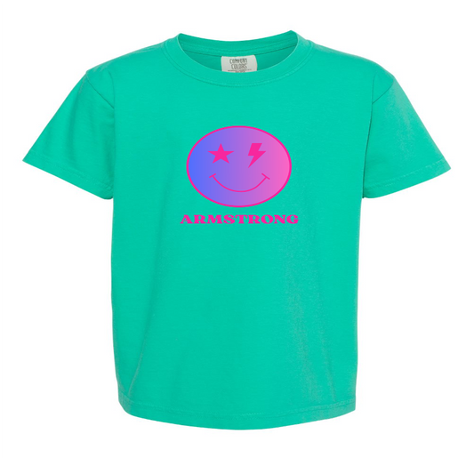 Teal Happy Face Short Sleeve T-shirt