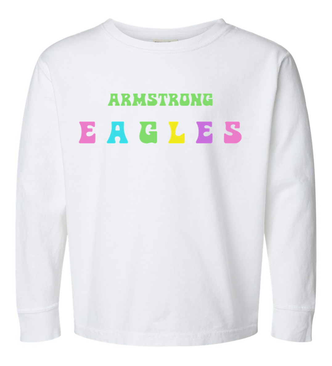 White Long Sleeve Colorful Letters EAGLES T-shirt