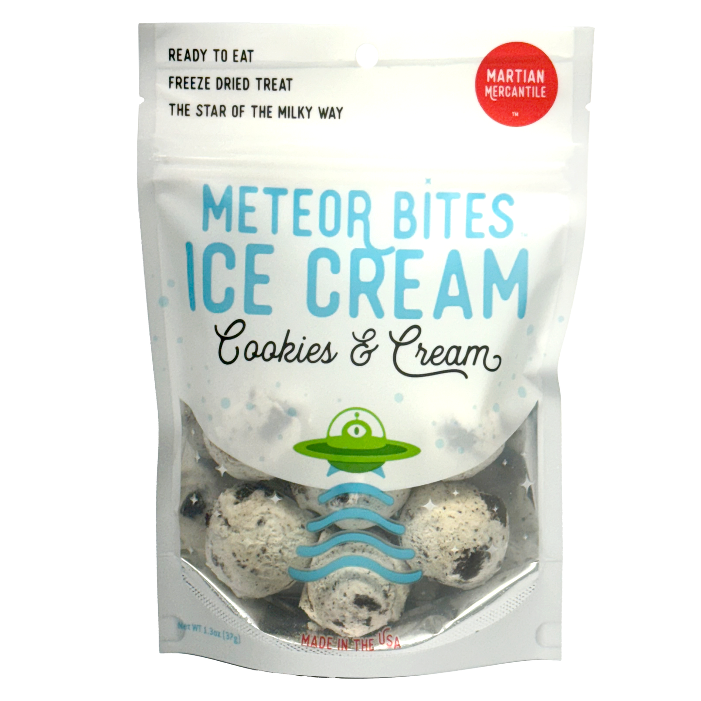 Meteor Bites 
Freeze Dried Ice Cream: Cookies & Cream