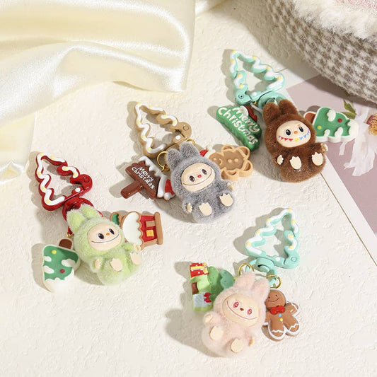 Christmas Tree Flocked Mini Labubu Keychain Bag Charm