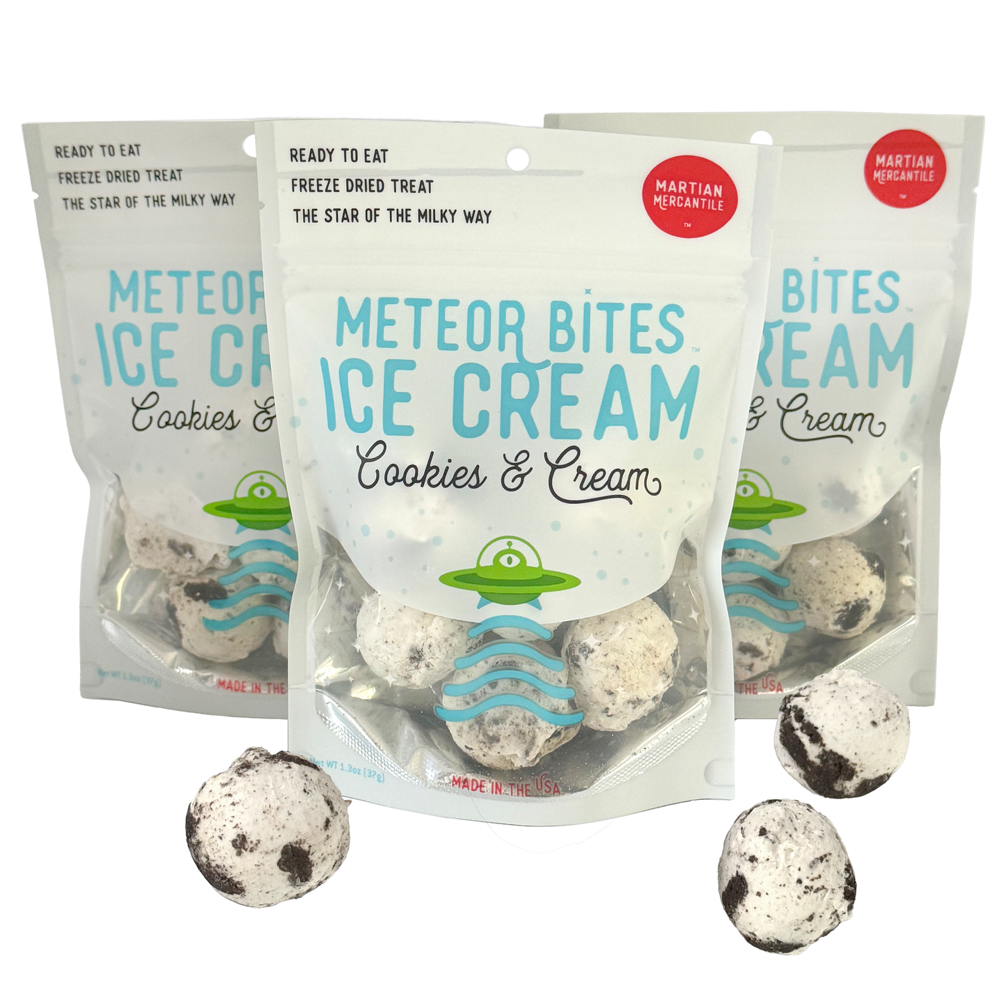 Meteor Bites 
Freeze Dried Ice Cream: Cookies & Cream