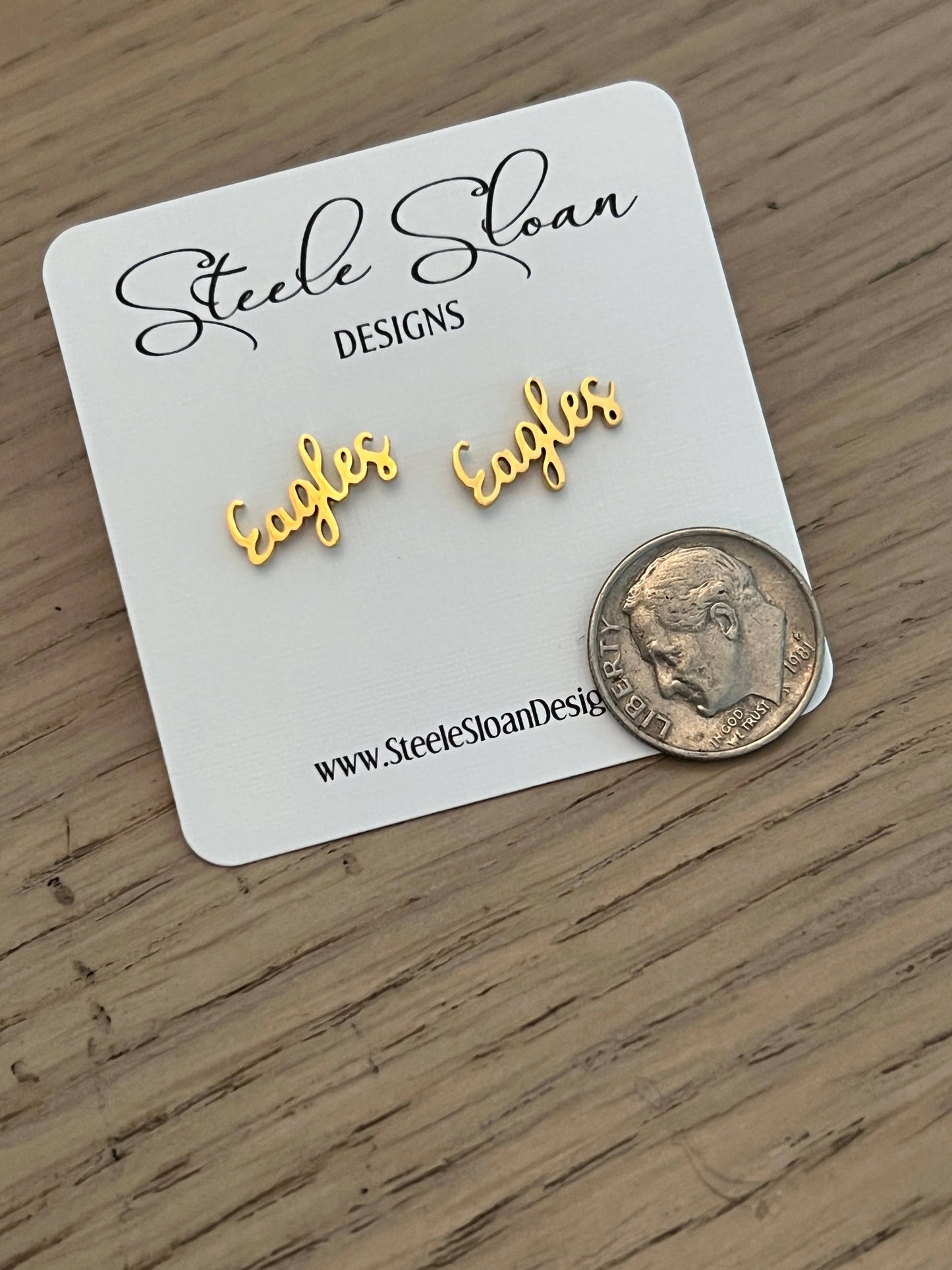 "Eagles" Script Gold Stud Earrings